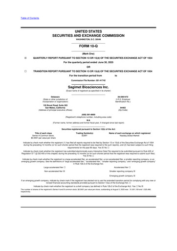 Thumbnail Sagimet Biosciences 10-Q Quarterly Report FY 