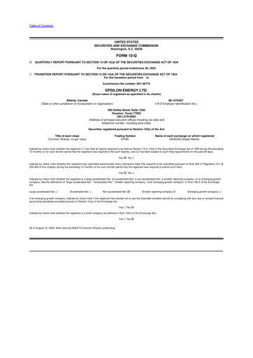 Vorschaubild Epsilon Energy 10-Q Quartalsbericht 2025 