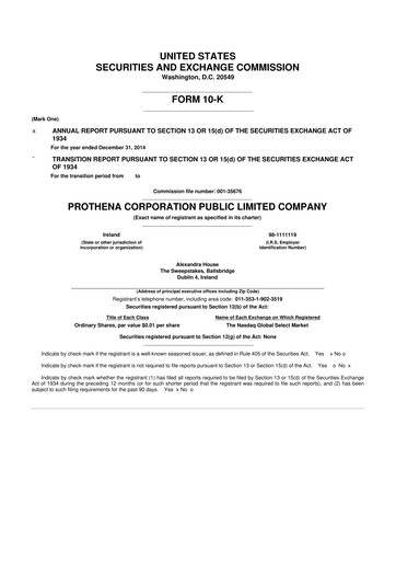 Vorschaubild Prothena 10-K Jahresbericht 2014