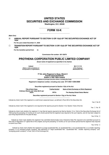 Vorschaubild Prothena 10-K Jahresbericht 2020