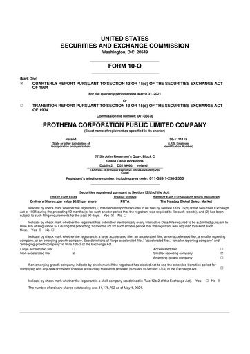 Thumbnail Prothena 10-Q Quarterly Report FY2021 