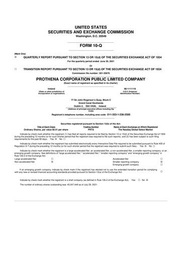 Thumbnail Prothena 10-Q Quarterly Report FY2021 