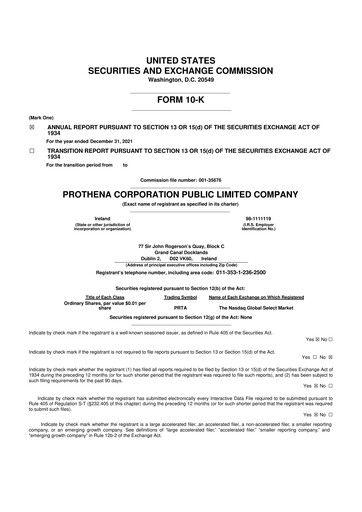 Vorschaubild Prothena 10-K Jahresbericht 2021