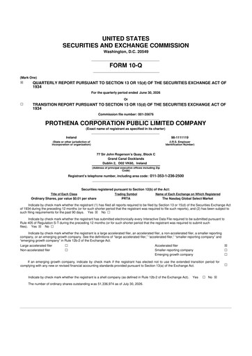 Vorschaubild Prothena 10-Q Quartalsbericht 2026 