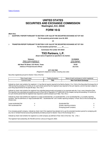 Thumbnail TXO Partners, L.P. 10-Q Quarterly Report FY2023 