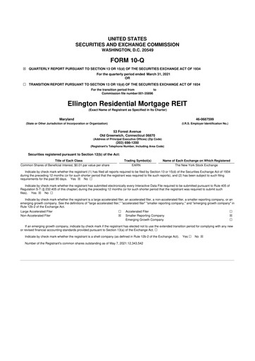 Vorschaubild Ellington Credit Company

 10-Q Quartalsbericht 2021 