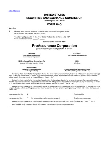 Miniature ProAssurance 10-Q Rapport trimestriel 2016 