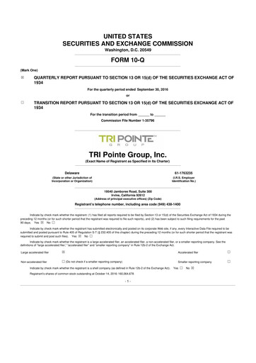 Thumbnail Tri Pointe Homes 10-Q Quarterly Report FY2016 