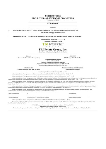 Thumbnail Tri Pointe Homes 10-K Annual Report 2016