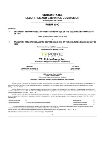 Thumbnail Tri Pointe Homes 10-Q Quarterly Report FY2018 