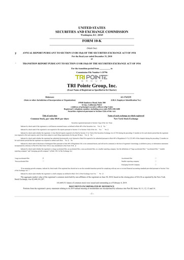 Thumbnail Tri Pointe Homes 10-K Annual Report 2018