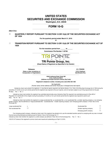 Thumbnail Tri Pointe Homes 10-Q Quarterly Report FY2019 