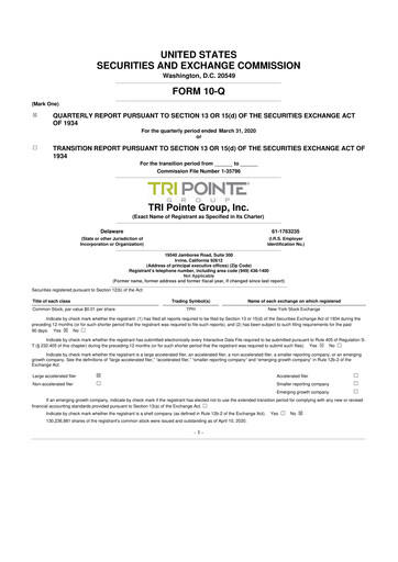 Thumbnail Tri Pointe Homes 10-Q Quarterly Report FY2020 