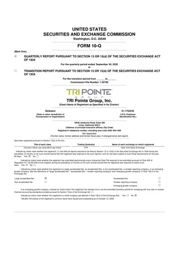 Thumbnail Tri Pointe Homes 10-Q Quarterly Report FY2020 