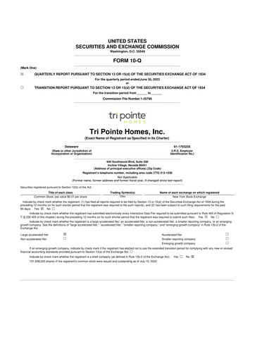 Thumbnail Tri Pointe Homes 10-Q Quarterly Report FY2022 