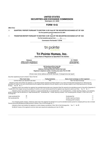 Thumbnail Tri Pointe Homes 10-Q Quarterly Report FY2024 