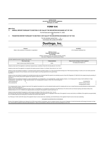 Thumbnail Duolingo 10-K Annual Report 2022