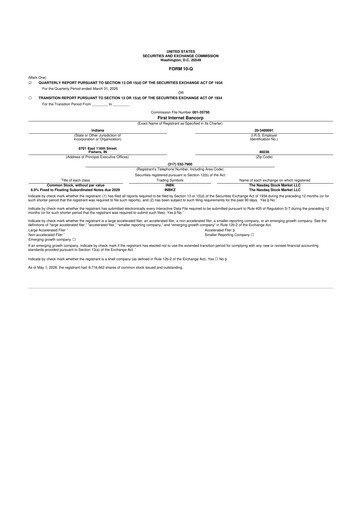 Thumbnail First Internet Bancorp
 10-Q Quarterly Report FY2026 