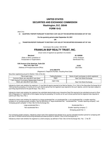 Thumbnail Franklin BSP Realty Trust 10-Q Quarterly Report FY 