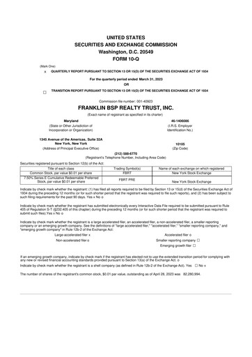 Thumbnail Franklin BSP Realty Trust 10-Q Quarterly Report FY 