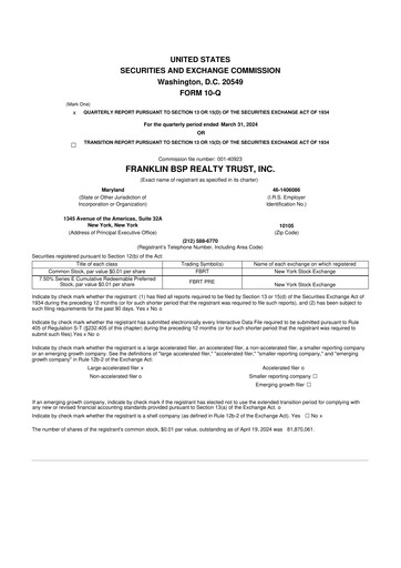 Thumbnail Franklin BSP Realty Trust 10-Q Quarterly Report FY 