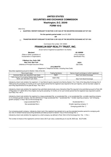 Thumbnail Franklin BSP Realty Trust 10-Q Quarterly Report FY 