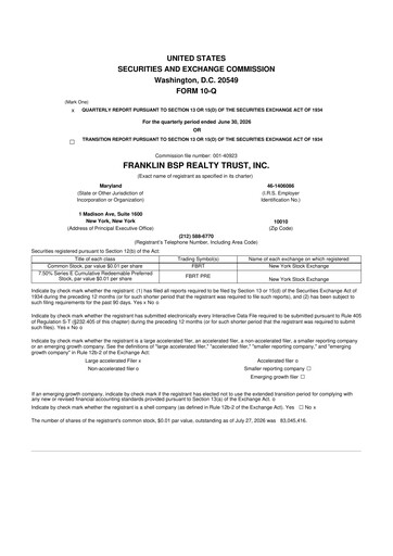 Thumbnail Franklin BSP Realty Trust 10-Q Quarterly Report FY2026 