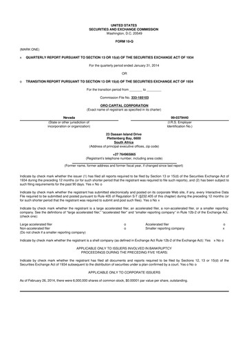 Thumbnail Synergy CHC 10-Q Quarterly Report FY2014 