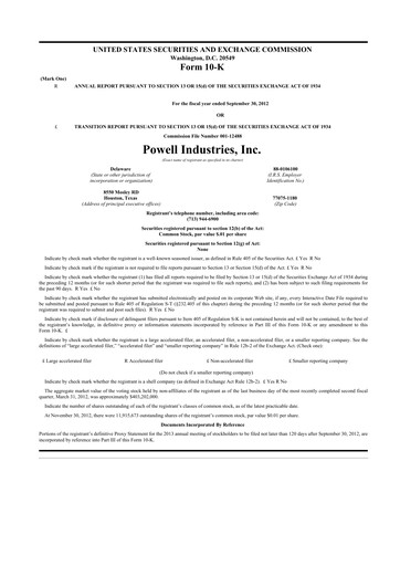 Thumbnail Powell Industries 10-K Annual Report 2012