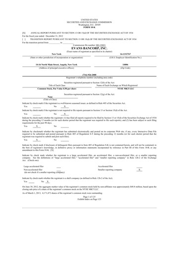 Thumbnail Evans Bancorp 10-K Annual Report 2012