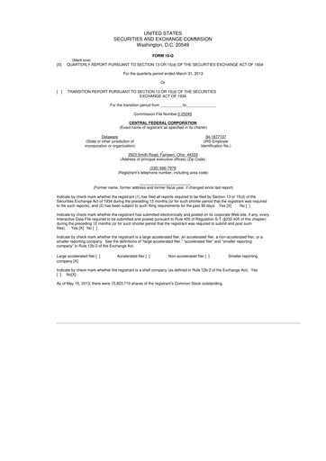 Miniature CF Bankshares 10-Q Rapport trimestriel 2013 
