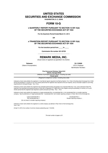 Thumbnail Remark Holdings 10-Q Quarterly Report FY2013 