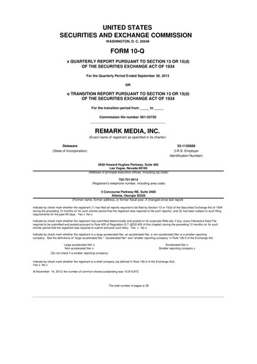Thumbnail Remark Holdings 10-Q Quarterly Report FY2013 