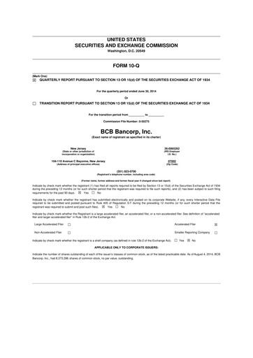 Thumbnail BCB Bancorp 10-Q Quarterly Report FY2014 