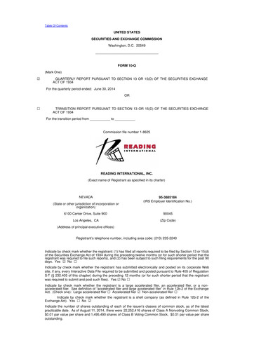 Thumbnail Reading International
 10-Q Quarterly Report FY 
