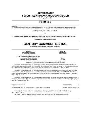 Thumbnail Century Communities
 10-Q Quarterly Report FY2014 