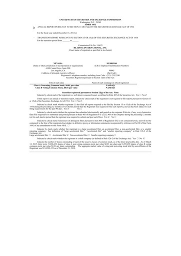 Thumbnail Reading International
 10-K Annual Report 2014