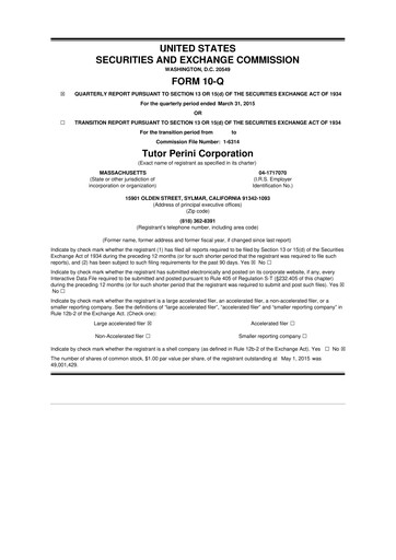 Vorschaubild Tutor Perini Corporation
 10-Q Quartalsbericht 2015 