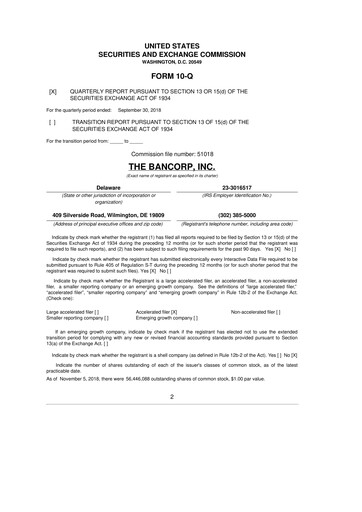 Thumbnail The Bancorp, Inc. 10-Q Quarterly Report FY2018 