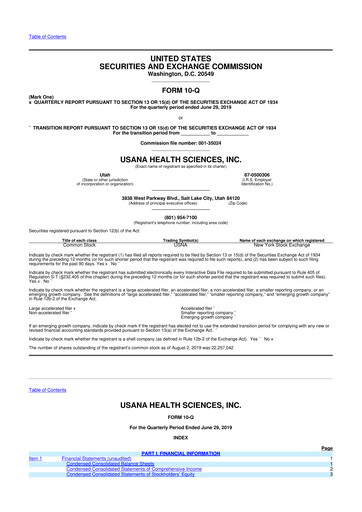 Thumbnail USANA 10-Q Quarterly Report FY2019 
