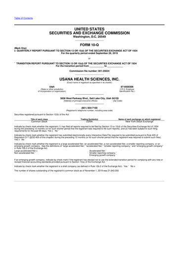 Thumbnail USANA 10-Q Quarterly Report FY2019 