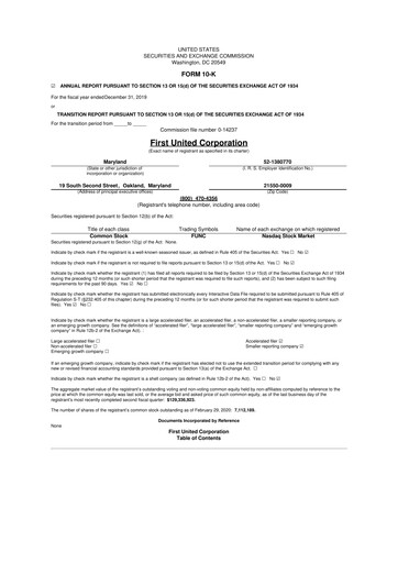 Thumbnail First United Corporation 10-K Annual Report 2019
