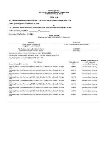 Thumbnail Public Storage 10-Q Quarterly Report FY2020 