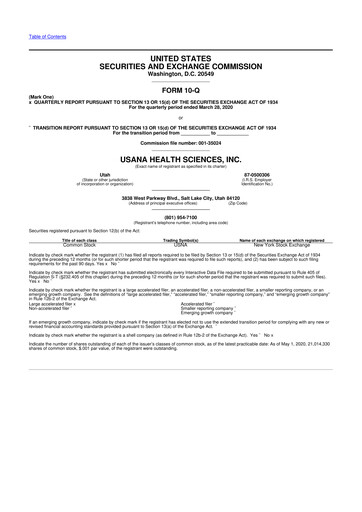Thumbnail USANA 10-Q Quarterly Report FY2020 