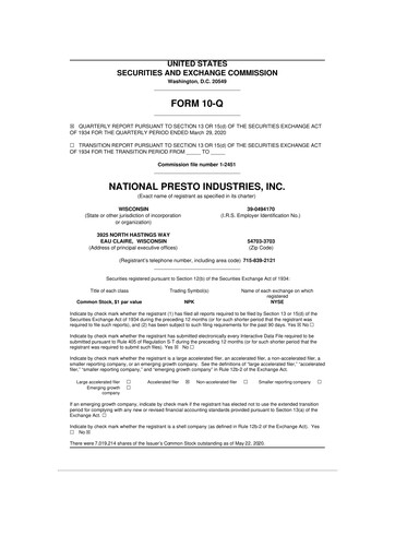 Thumbnail National Presto Industries
 10-Q Quarterly Report FY2020 