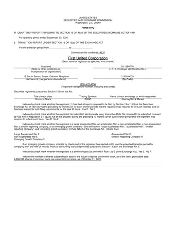 Thumbnail First United Corporation 10-Q Quarterly Report FY2020 