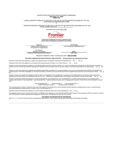 Thumbnail Frontier Communications 10-K Annual Report 2020