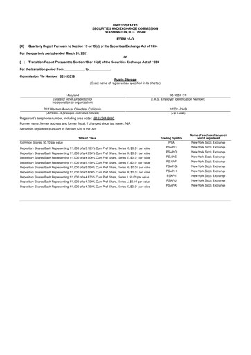 Thumbnail Public Storage 10-Q Quarterly Report FY2021 