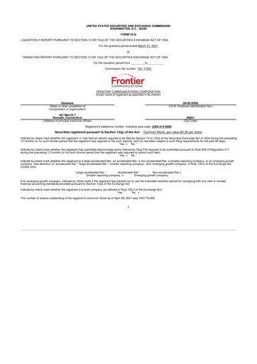 Thumbnail Frontier Communications 10-Q Quarterly Report FY2021 