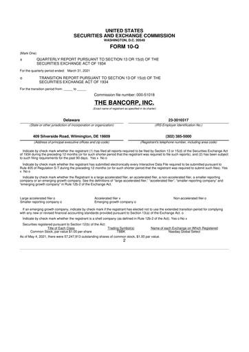 Thumbnail The Bancorp, Inc. 10-Q Quarterly Report FY2021 